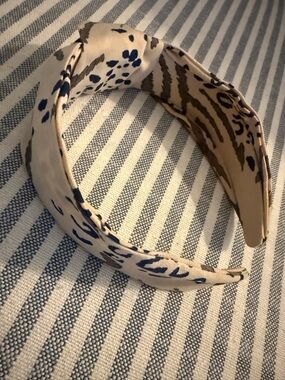 J. Crew Knotted Animal-Print Headband in Cream, Blue & Gray
